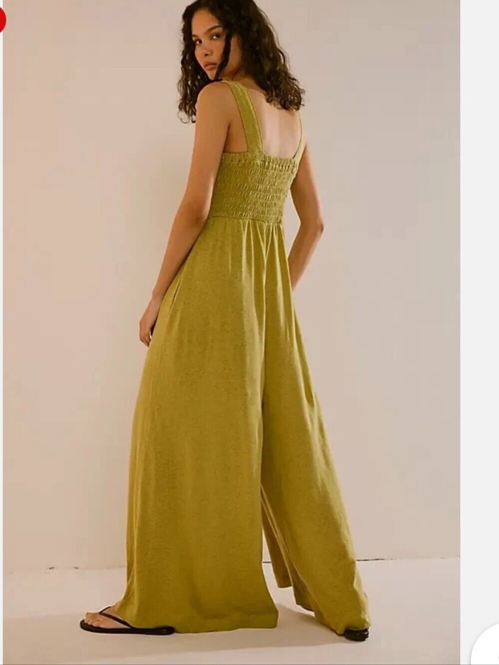 Free People Smocked Wide Leg Homecoming Jumpsuit Jumper Lime Romper - Picture 4 of 9